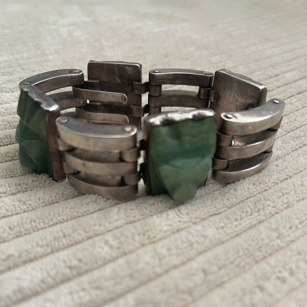 Vintage Mexican Sterling Silver and Green Stone Bracelet
